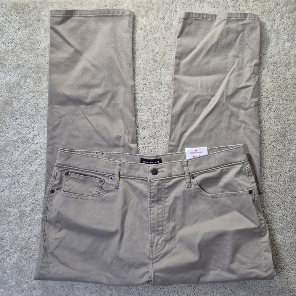 Lucky Brand 410 Athletic Straight Pants 38/30 5 Pocket Chino Khaki Office Preppy